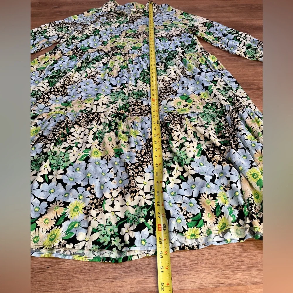 H&M Floral Tiered Long Maxi Dress Size XL Shift Collared Cottagecore Prairie‎ - Picture 10 of 11